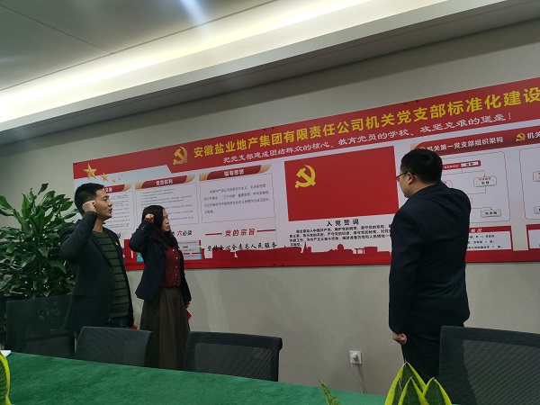 安徽鹽業(yè)地產(chǎn)集團機關(guān)第一黨支部開(kāi)展“佩黨徽、誦誓詞、贈黨章、上黨課”黨員教育活動(dòng)